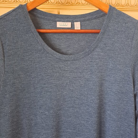 LOGO Lounge women's blue green LS gathered Waist knit midi length dress Sz M - Picture 3 of 7